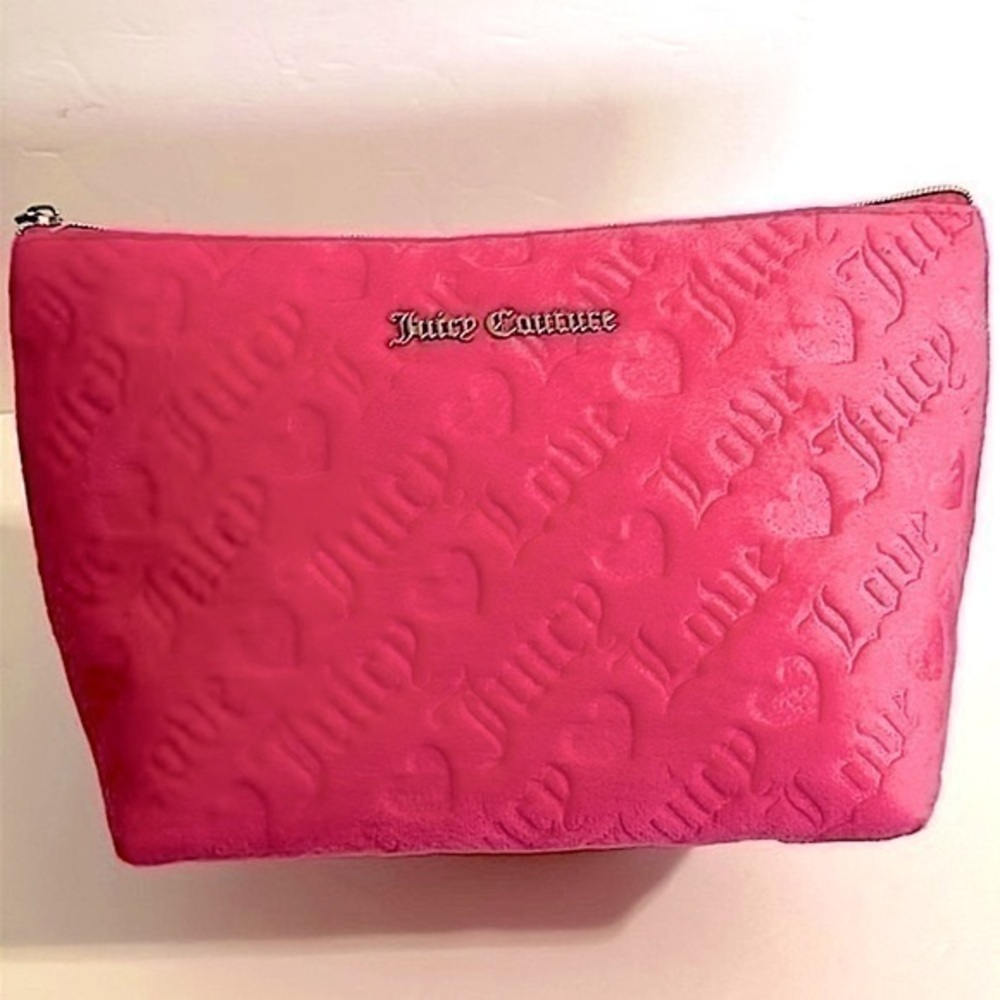Juicy Couture Women's Cosmetics Bag - Travel Makeup bag Wedge Pouch pink velvet